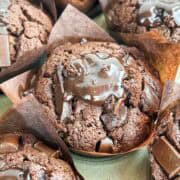 final product of chocolate muffin with gooey chocolate ganache.