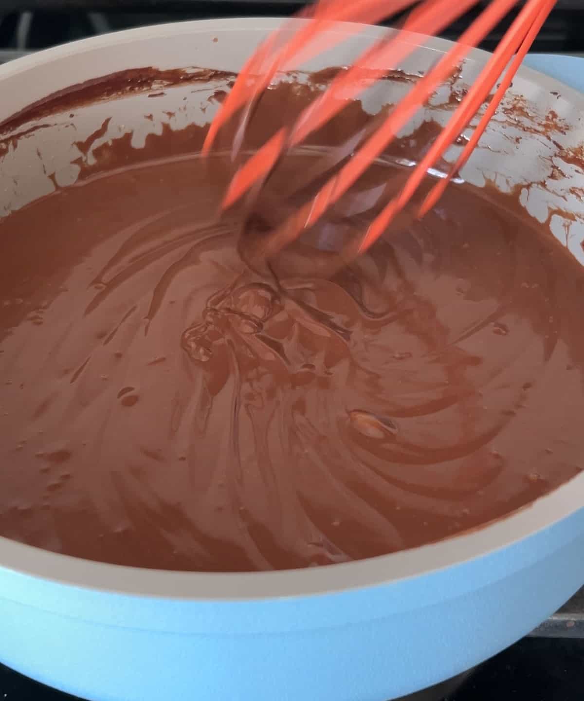 the chocolate batter with the butter fully incorporated into it.