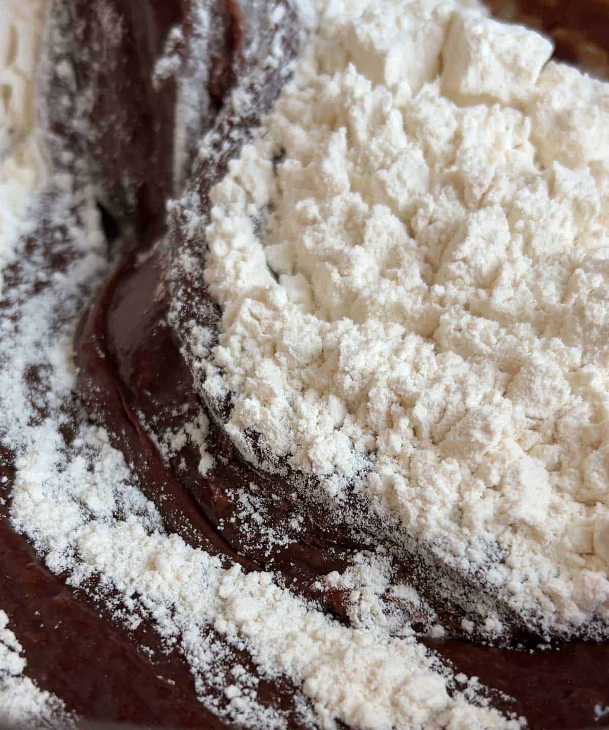 flour folded into the chocolate batter.