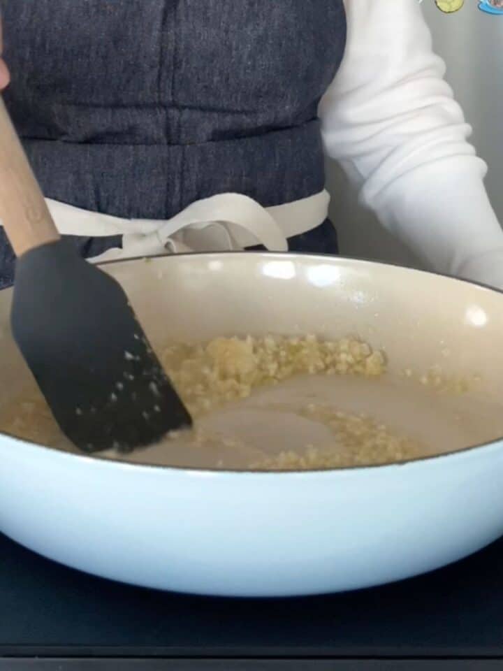 Garlic and butter cooking in a skillet. 